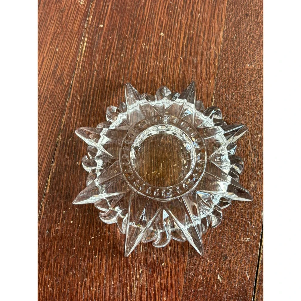 Vintage Clear Cut Glass Starburst Candle Holder Sunburst Tlight Pillar Dish 5.5